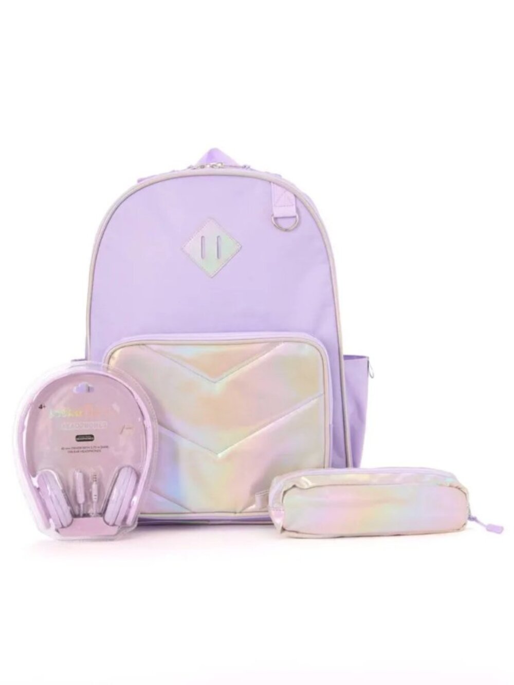 NEW Locker Club Kids' 16L Nylon Backpack with Headphone Pencil Pouch in Lavender